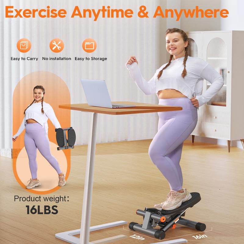 Steppers for Exercise, Space-saving Stair Stepper with Resistance Bands, Mini Stepper for Home And Office Use with 300LBS Loading Capacity, Hydraulic Fitness Stepper with LCD Monitor